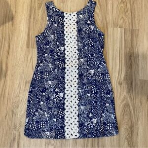 Lilly Pulitzer Navy and White Fish Design Dress ~ Size 14 fits like a 10